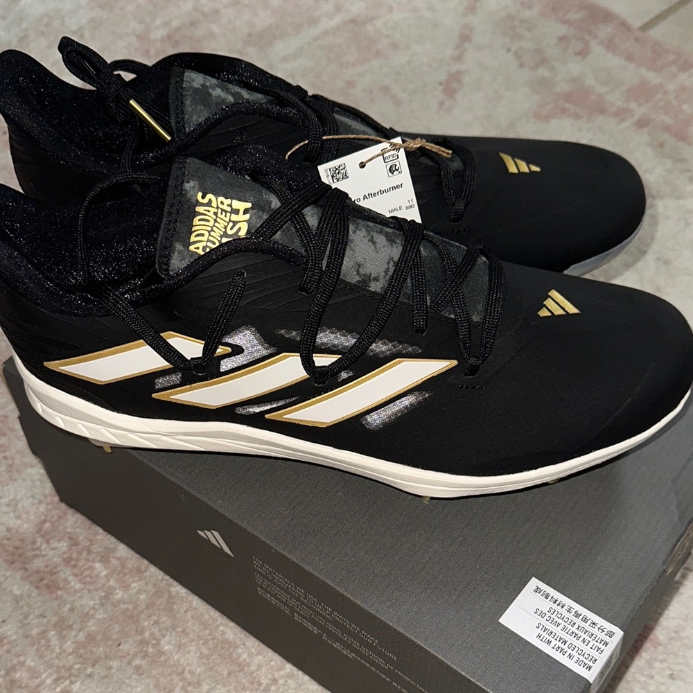 BRAND NEW Adidas Adizero Afterburner 9 Cleats - Black and Gold